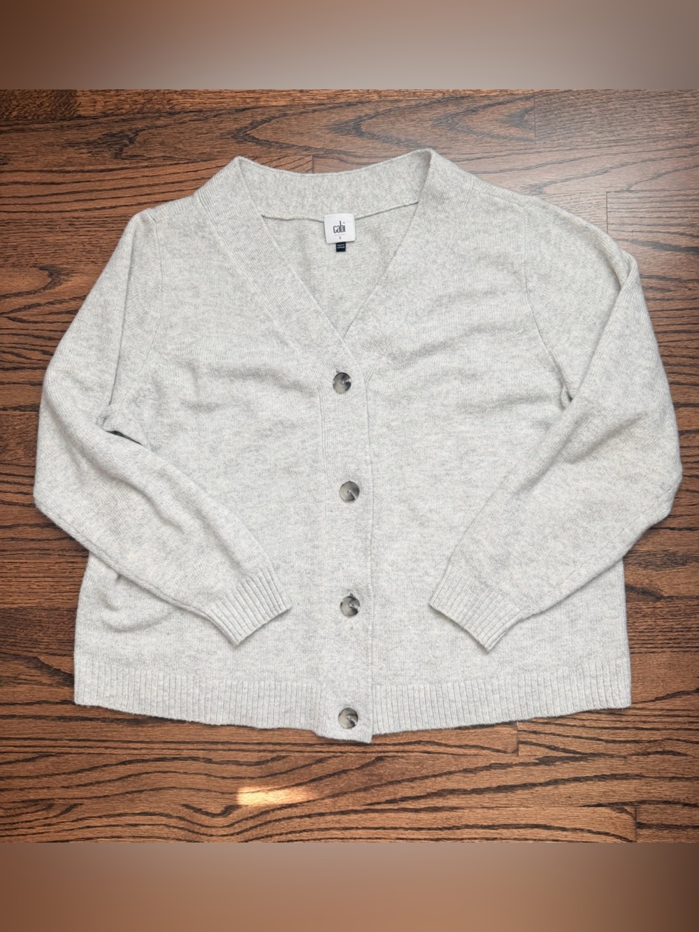 CAbi Light Gray Button-Up V-Neck Cardigan - Size Small